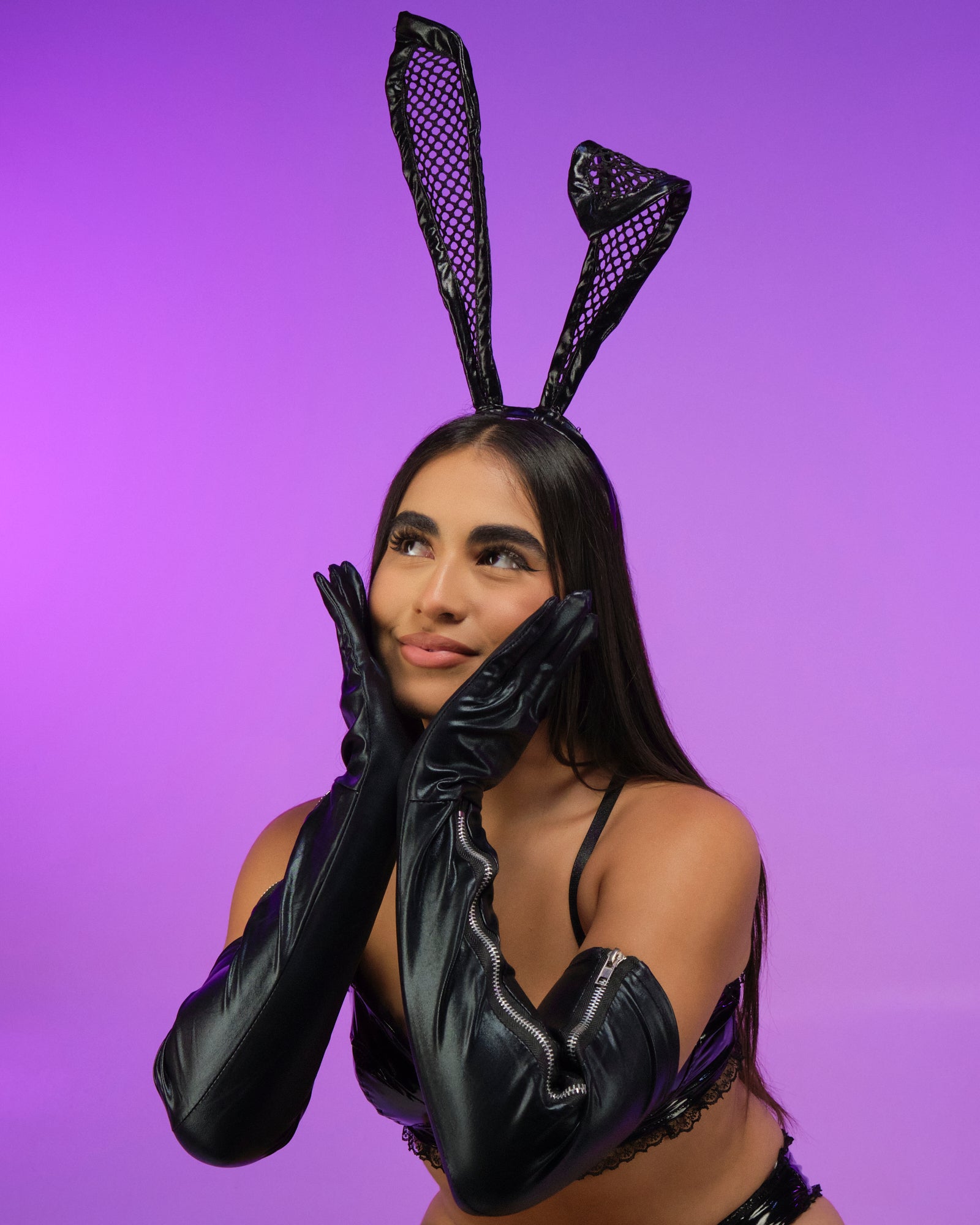 Fishnet Vinyl Bunny Ears Headband - Rave Wonderland