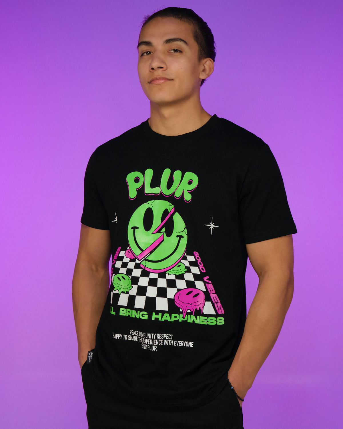 PLUR Vibes Only Trippy Chess Board Tee