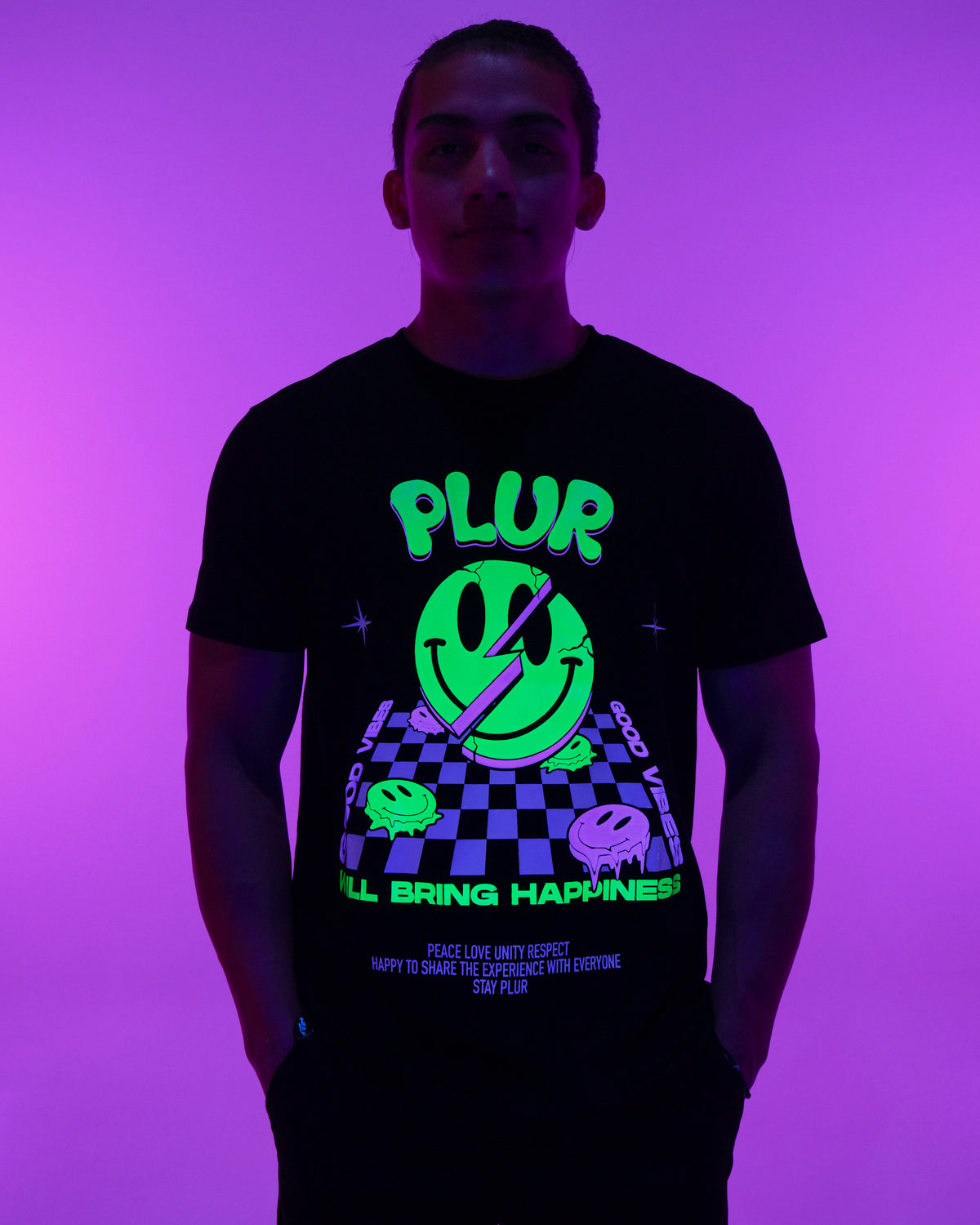 PLUR Vibes Only Trippy Chess Board Tee