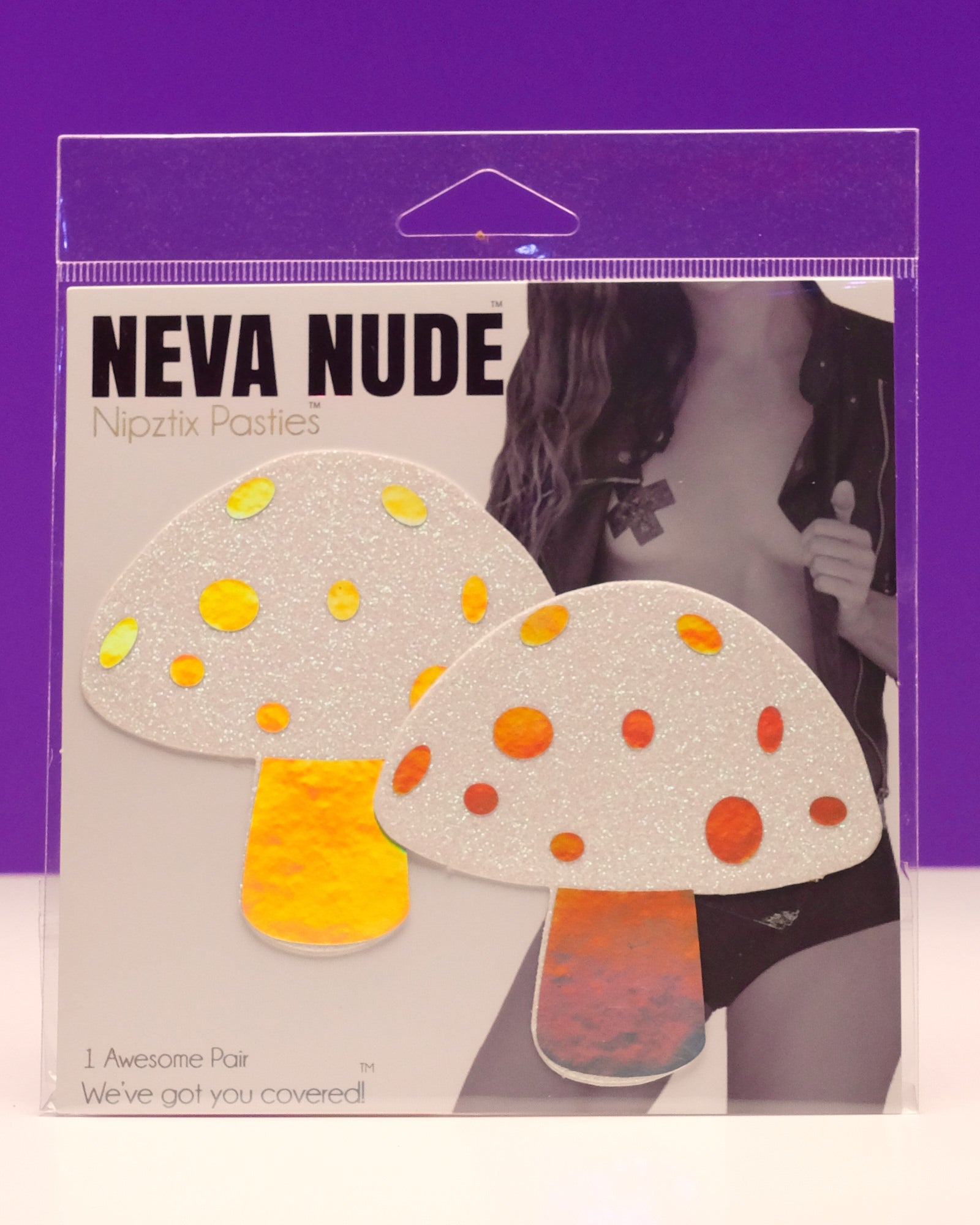 Alice Down The Rabbit Holographic White Glitter Shroom Pasties - Rave Wonderland