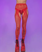 Rhinestone Fishnet Suspender Pantyhose - Rave Wonderland