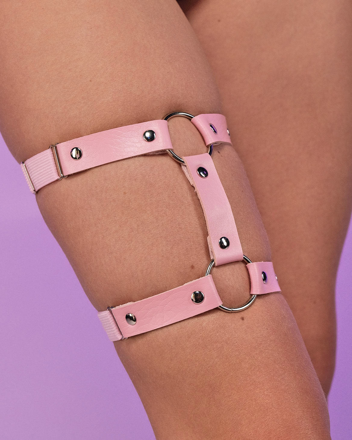 Miss Behaved Dual-Strap Faux Leather O-Ring Leg Garter for Women - White | Rave Outfits & Clothing Miss Behaved Dual-Strap Faux Leather O-Ring Leg Garter for Women - White | Rave Outfits & Clothing