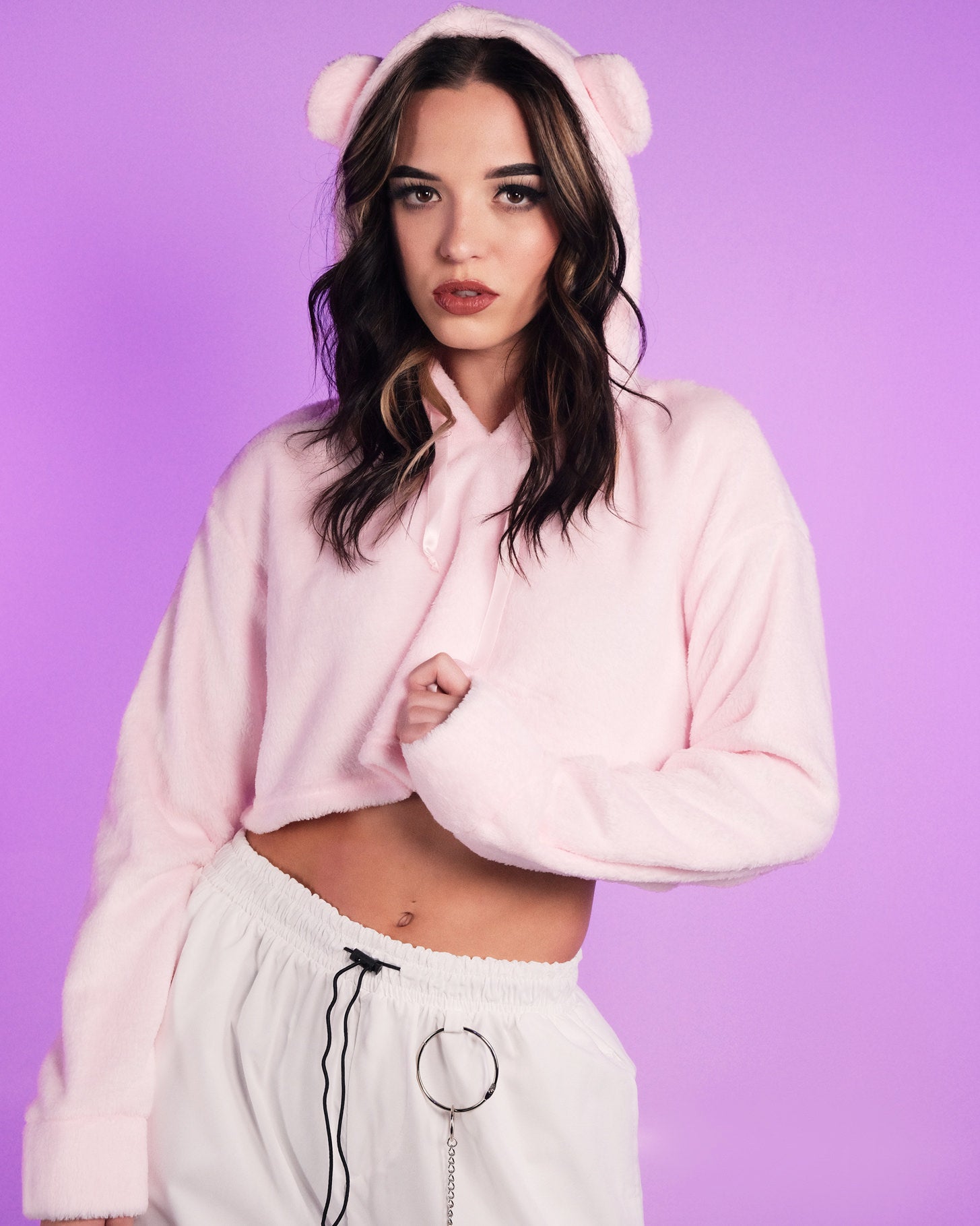 Pink Cuddle Puddle Fuzzy Crop Hoodie