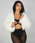 White LED White Furry Cropped Hooded Jacket - Rave Wonderland