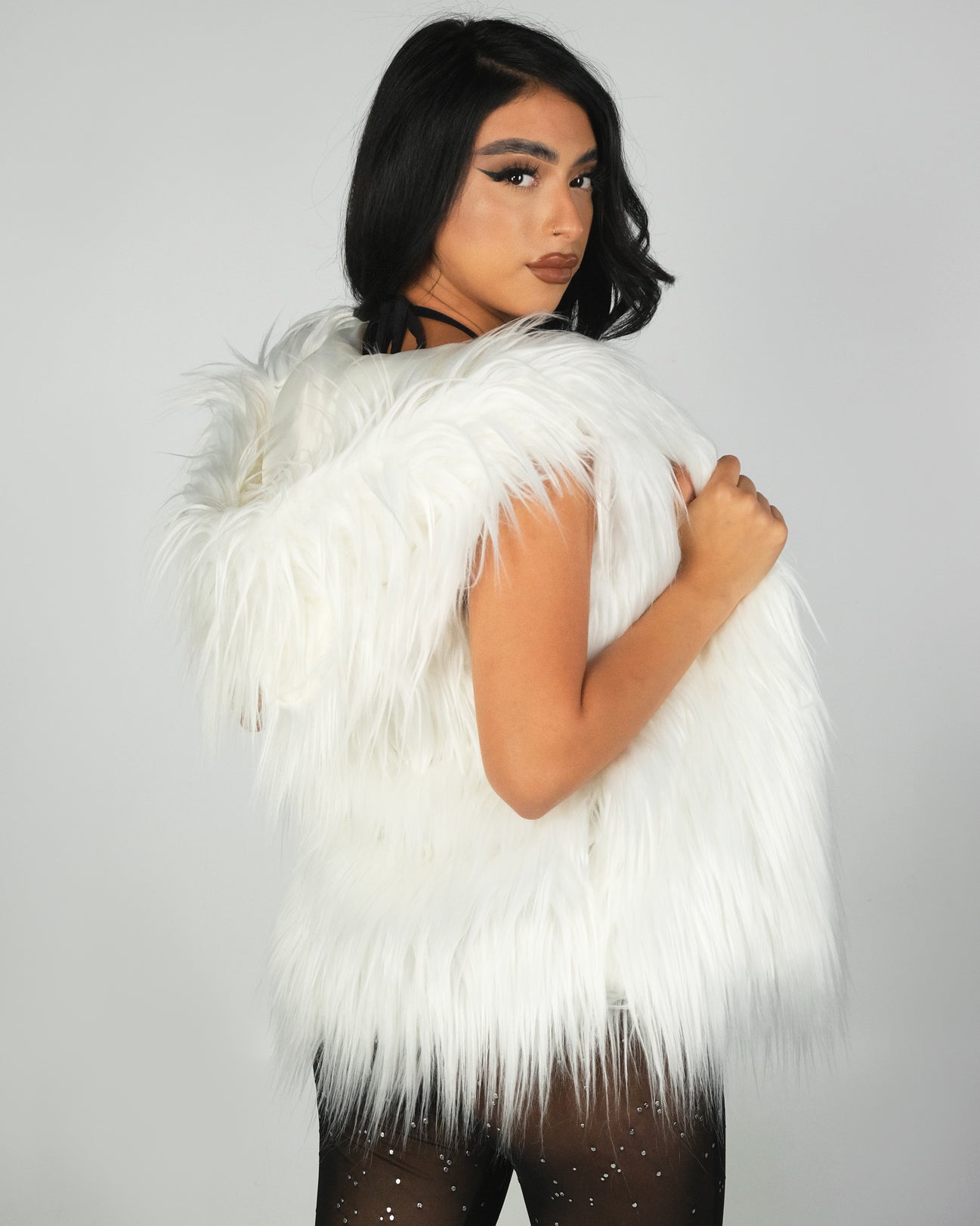 Multi Color LED Hooded Faux Fur Vest Rave Wonderland