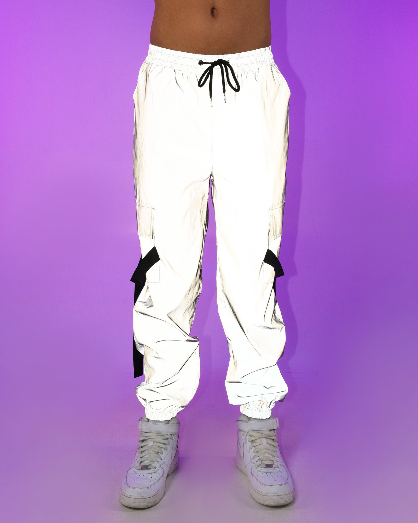 White reflective cargo pants top