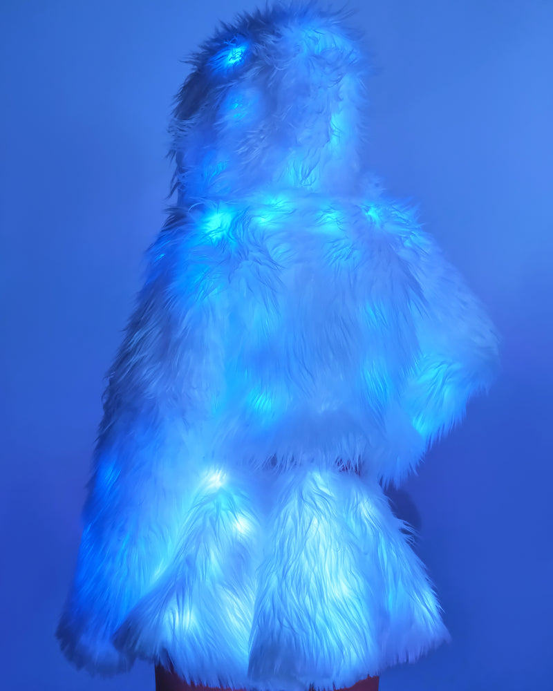 Blue LED White Furry Cropped Hooded Jacket - Rave Wonderland