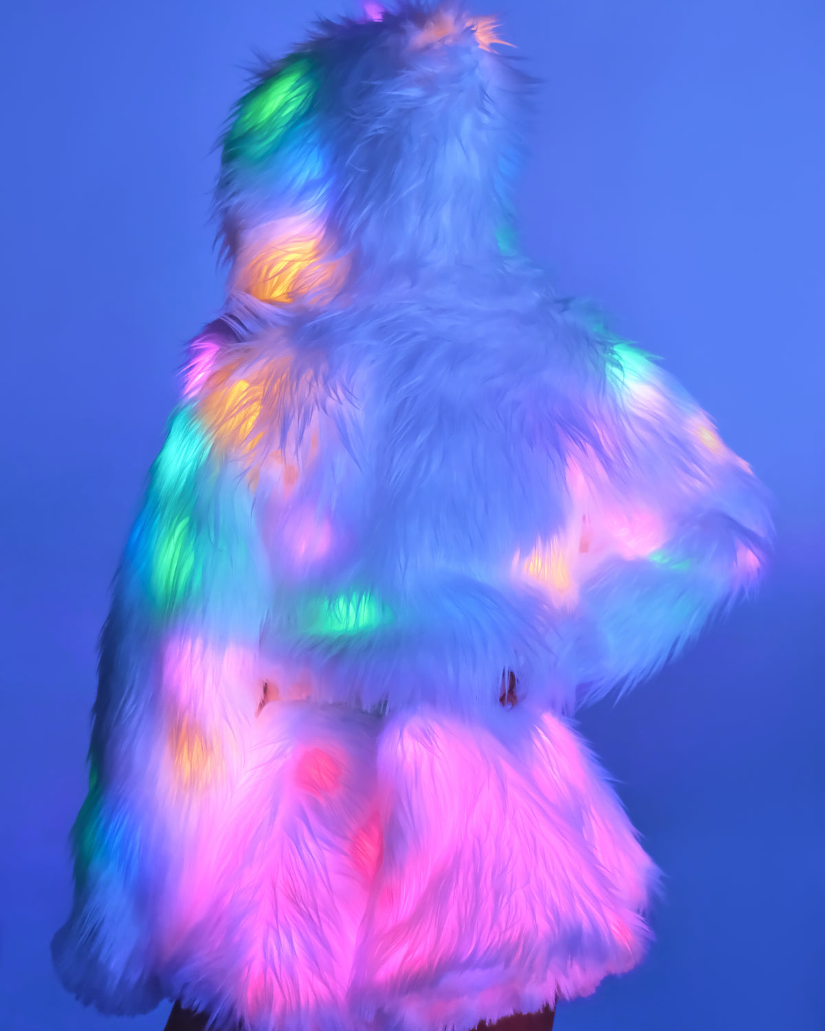 Multi-Color LED White Furry Cropped Hooded Jacket - Rave Wonderland