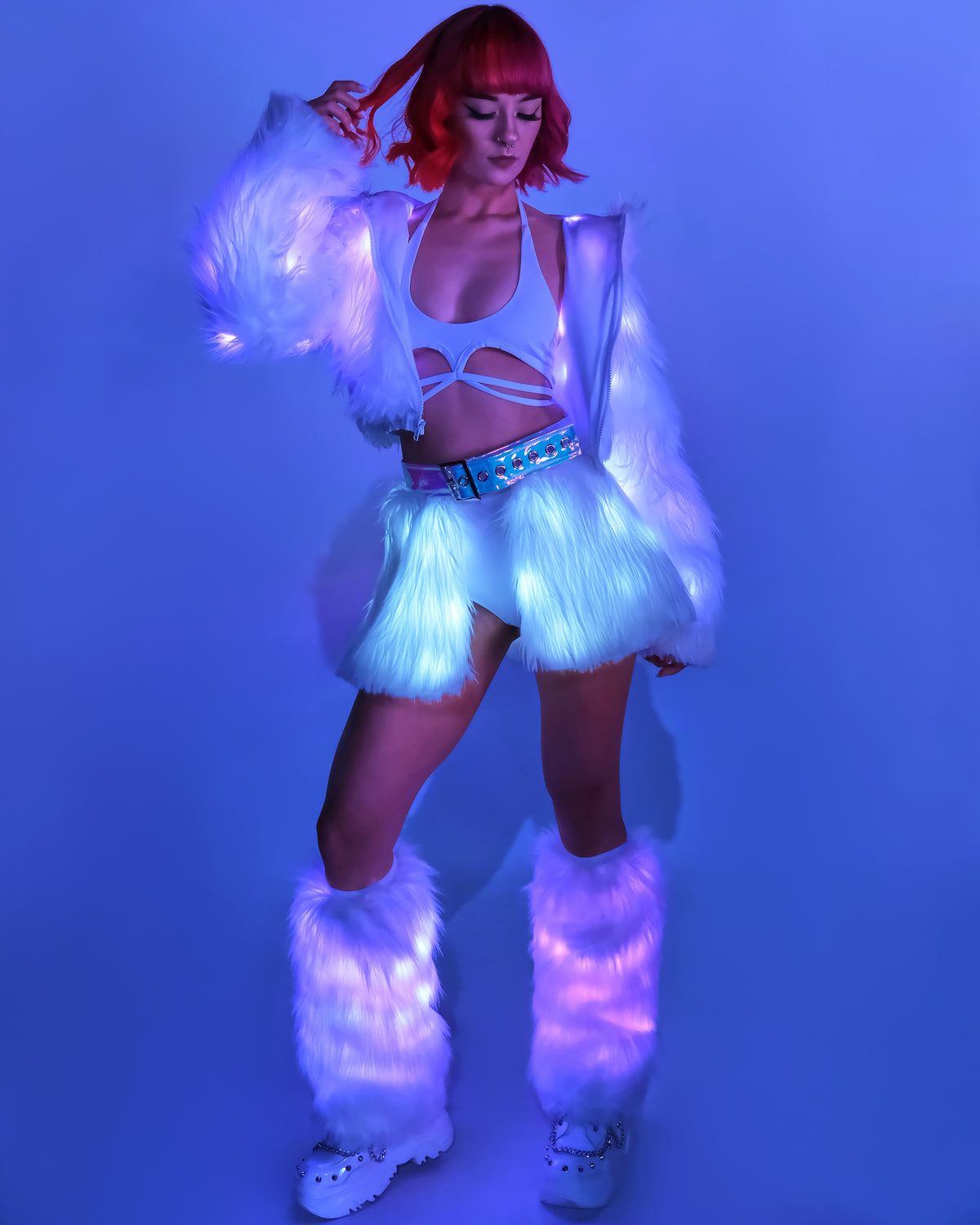 Rave Outfit Fur Led Jacket Light Up LED Fur Coat Rave Outfit Faux