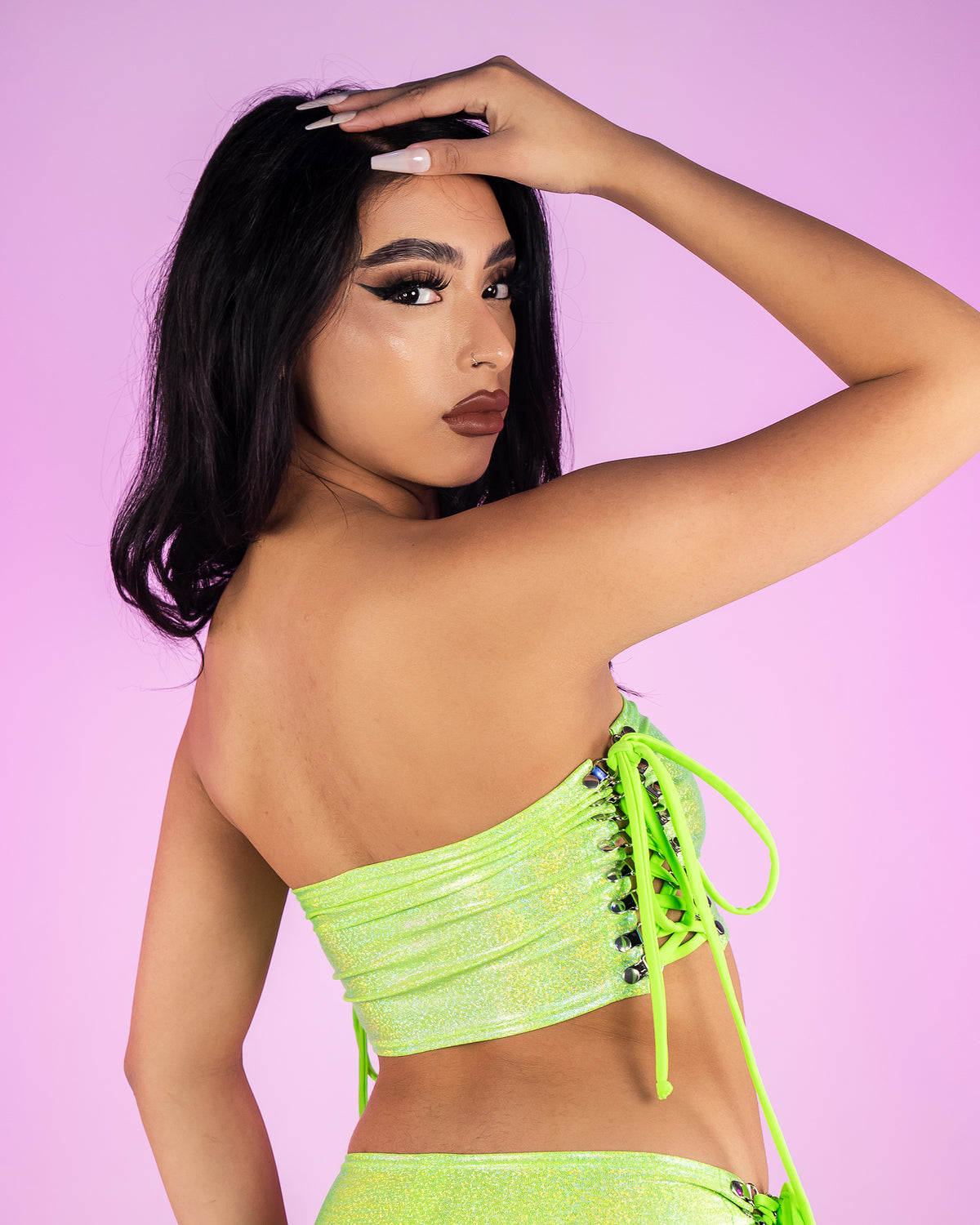 Bound To Me Lime Lace-Up Tube Top