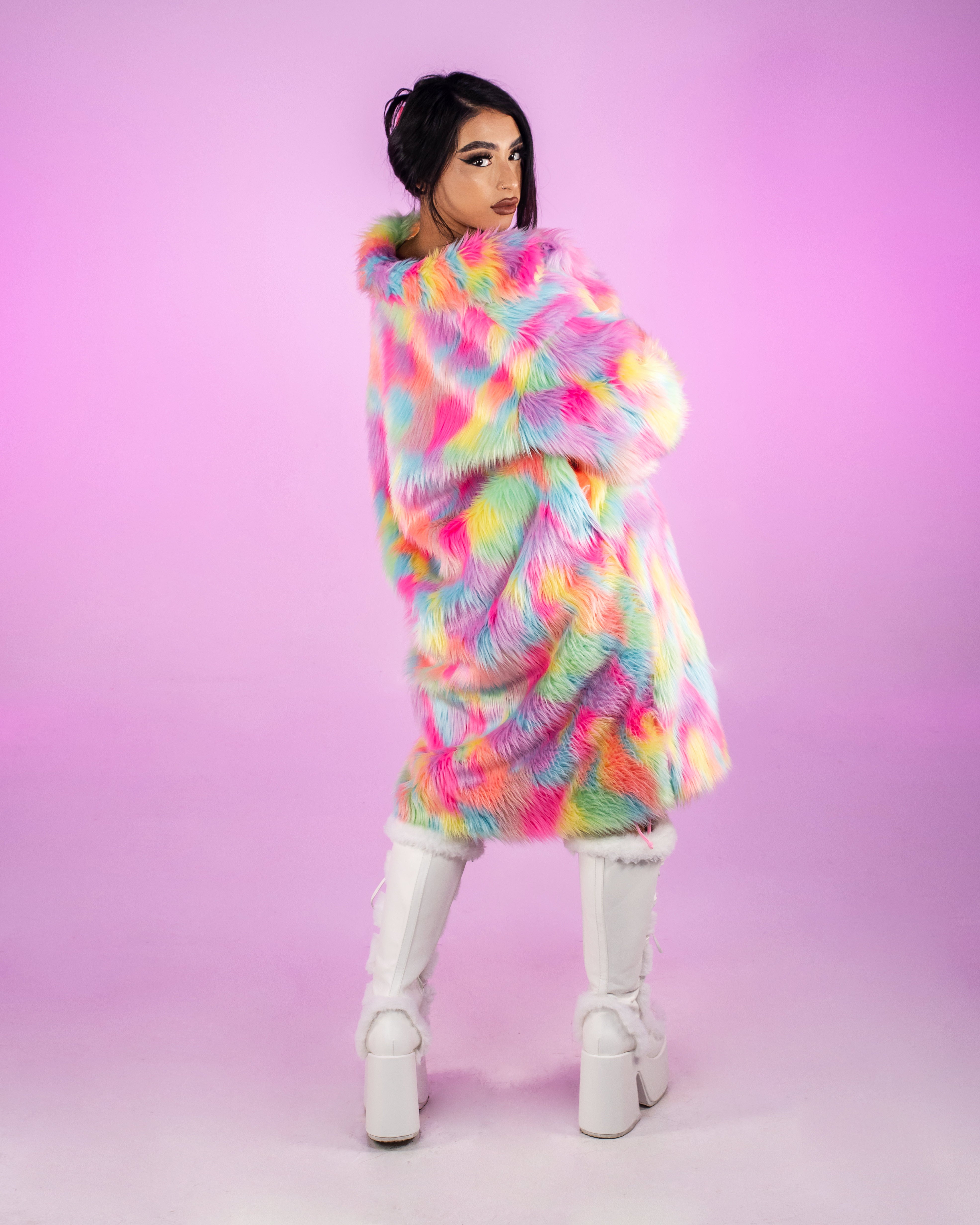 Neon Dreams Unisex Faux Fur Coat – Rave Wonderland