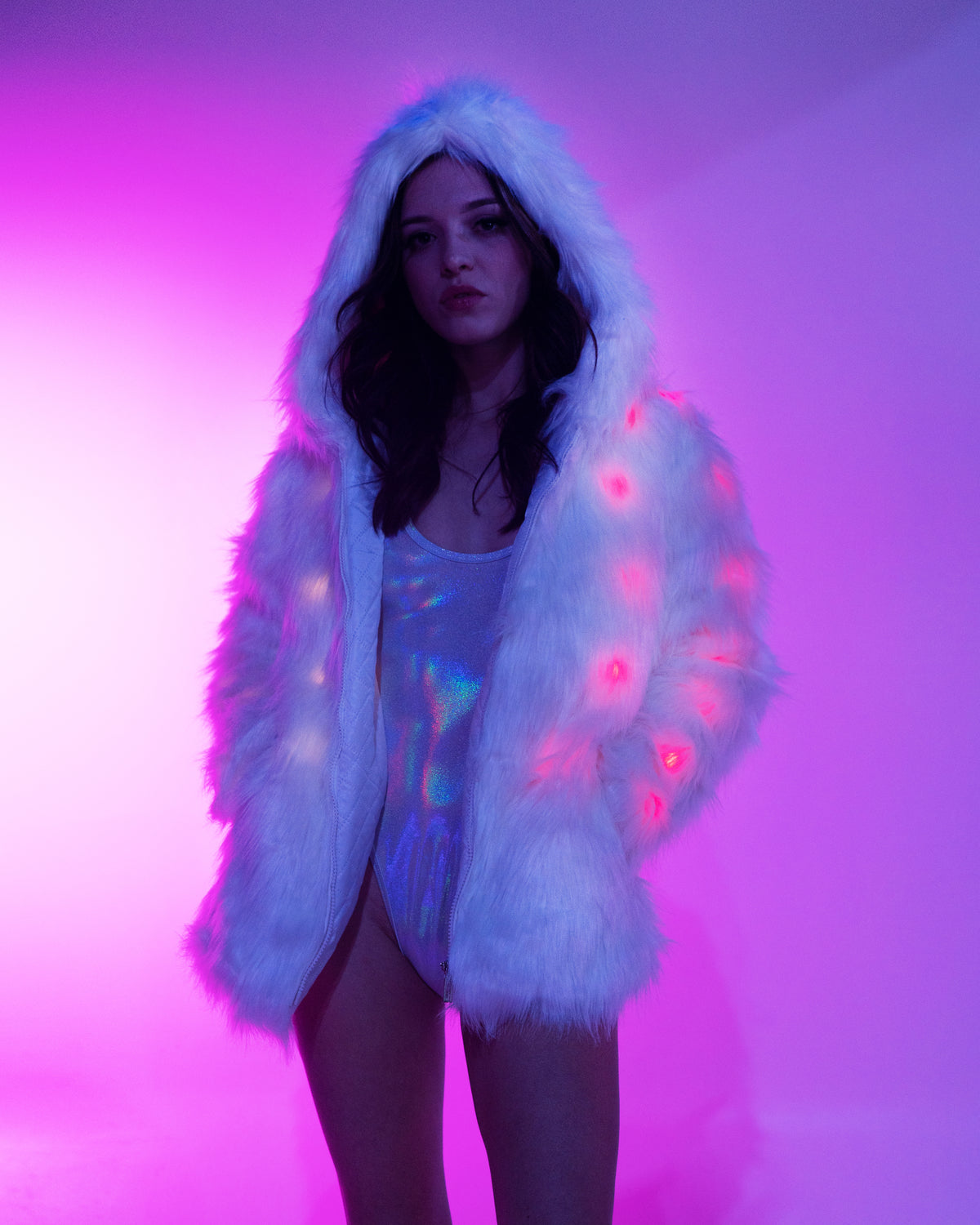 Multi-Color LED Faux Fur Hooded Coat – Rave Wonderland