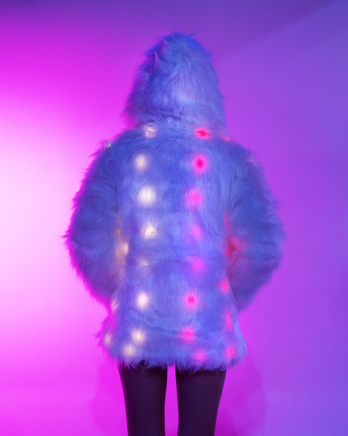 Multi-Color LED Faux Fur Hooded Coat