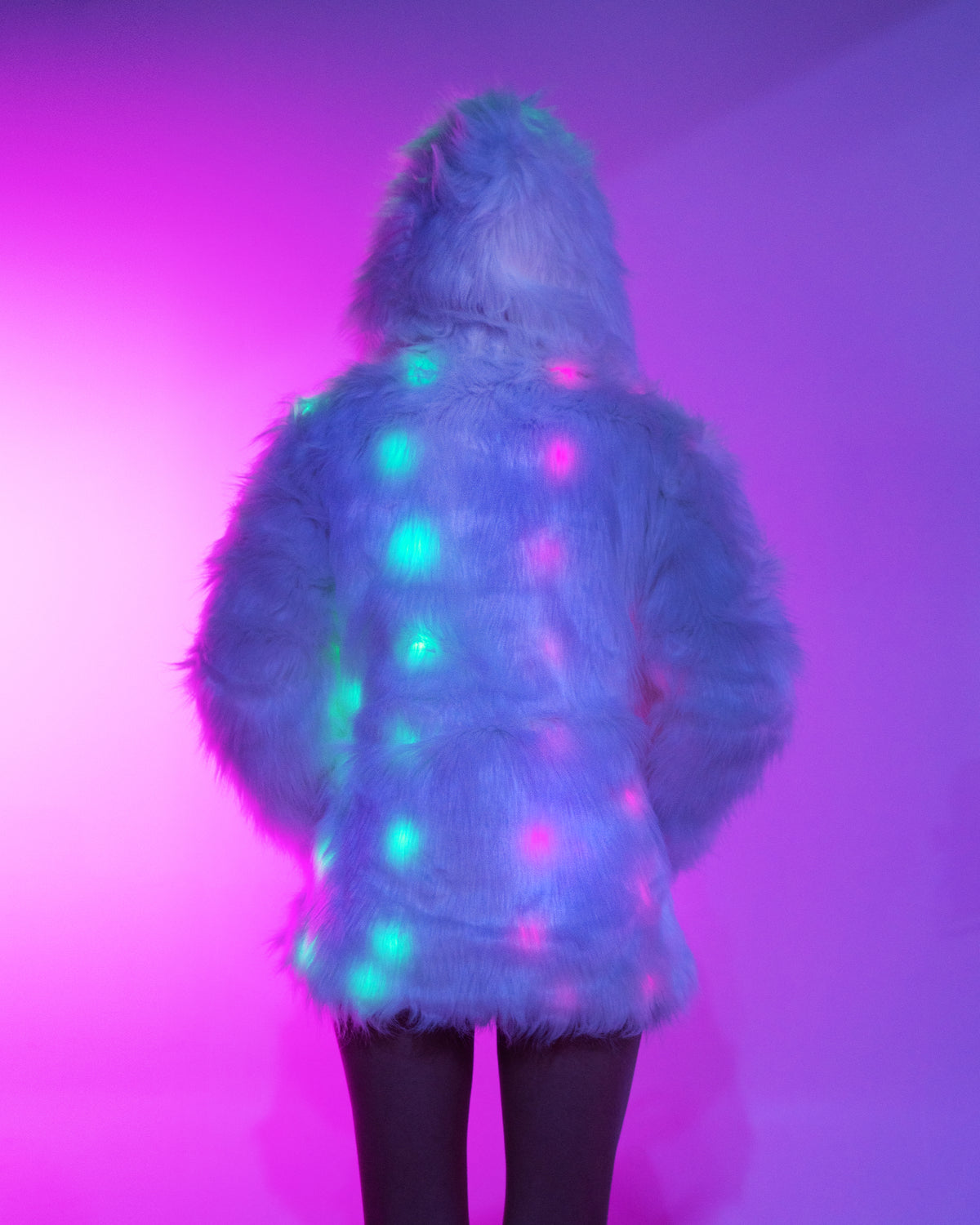 Multi-Color LED Faux Fur Hooded Coat