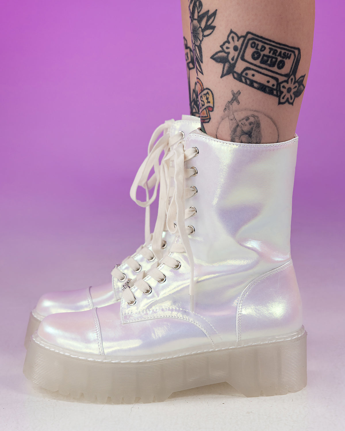 White Twilight Iridescent Combat Boots