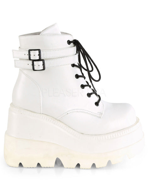 Demonia White Stacked Wedge Platform Ankle Boots - Rave Wonderland