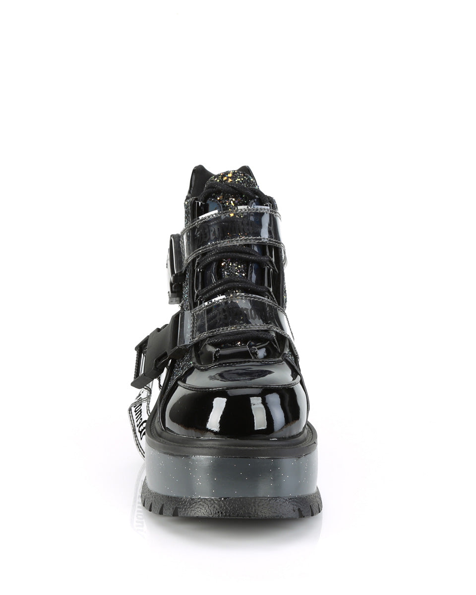 Demonia Slacker Black Glitter Ankle Boots