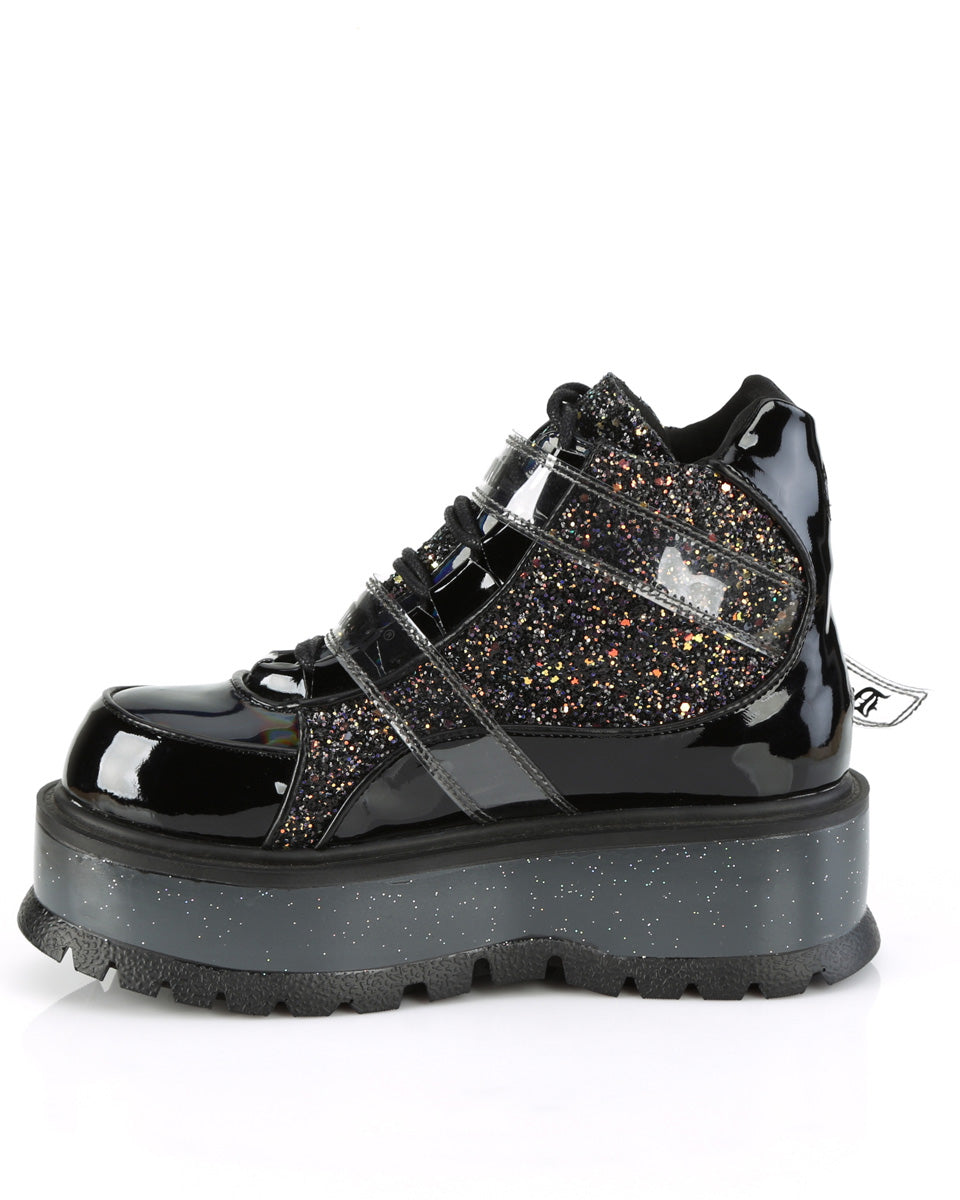 Demonia Slacker Black Glitter Ankle Boots Rave Wonderland