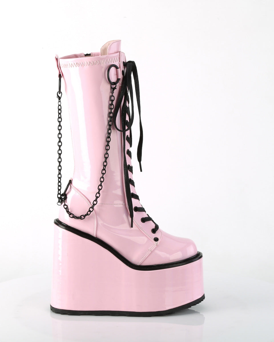 Demonia Swing Pink Holo Chain Knee-High Boots