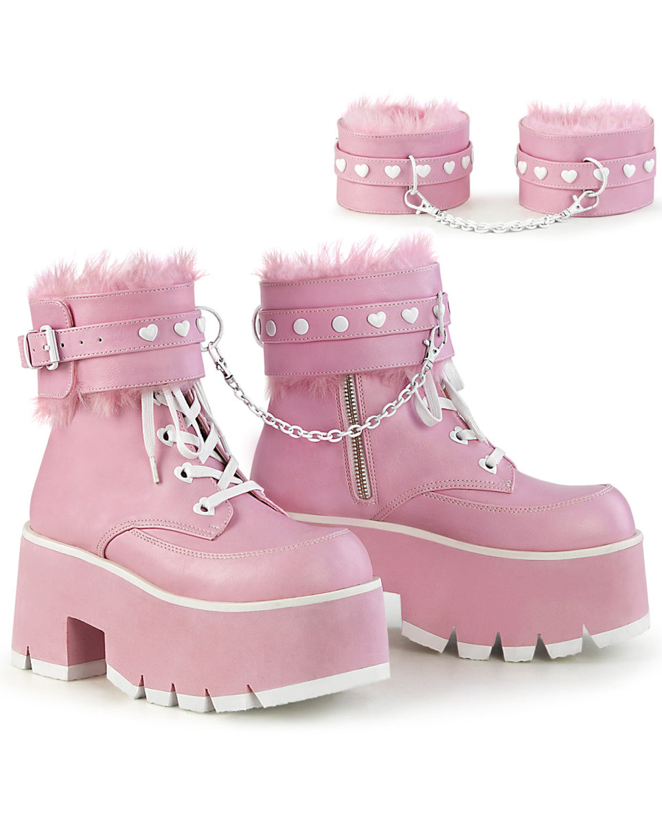 Demonia Ashes Baby Pink Fuzzy Cuff Boots