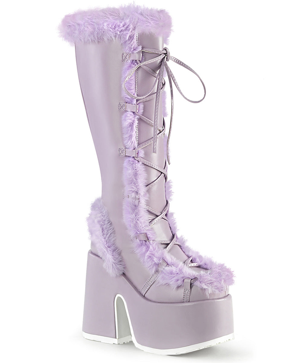 Demonia Lavender Furry Winter Faux Fur Boots