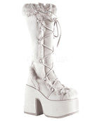 White Furry Winter Faux Fur Boots -  rave wear, rave outfits, edc, booty shorts