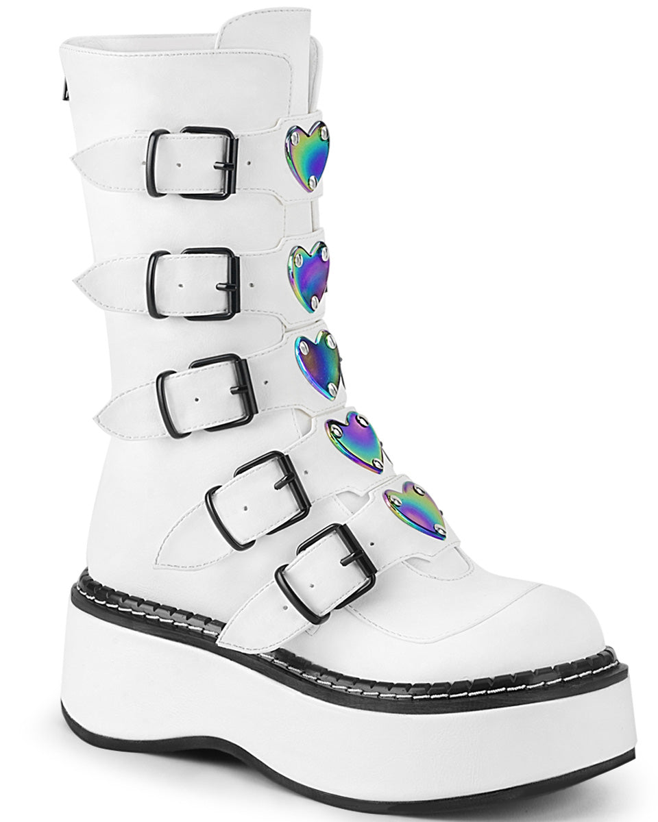 Demonia Emily White Heart Buckle Boots Rave Wonderland