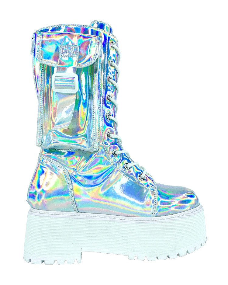 YRU Slayr Hi Desert Silver Hologram Boots