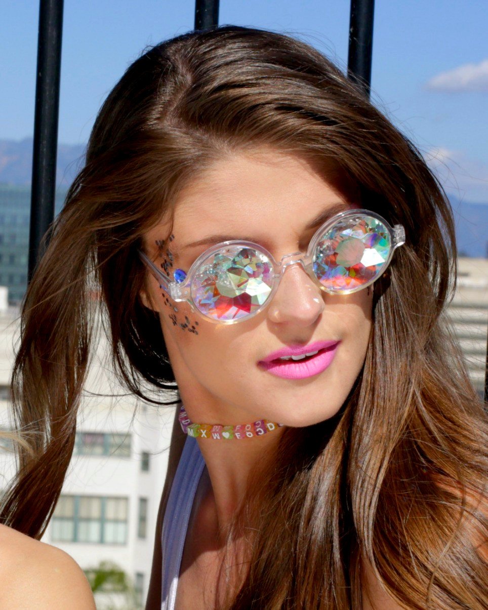 Retro Round Kaleidoscope Glasses -  rave wear, rave outfits, edc, booty shorts