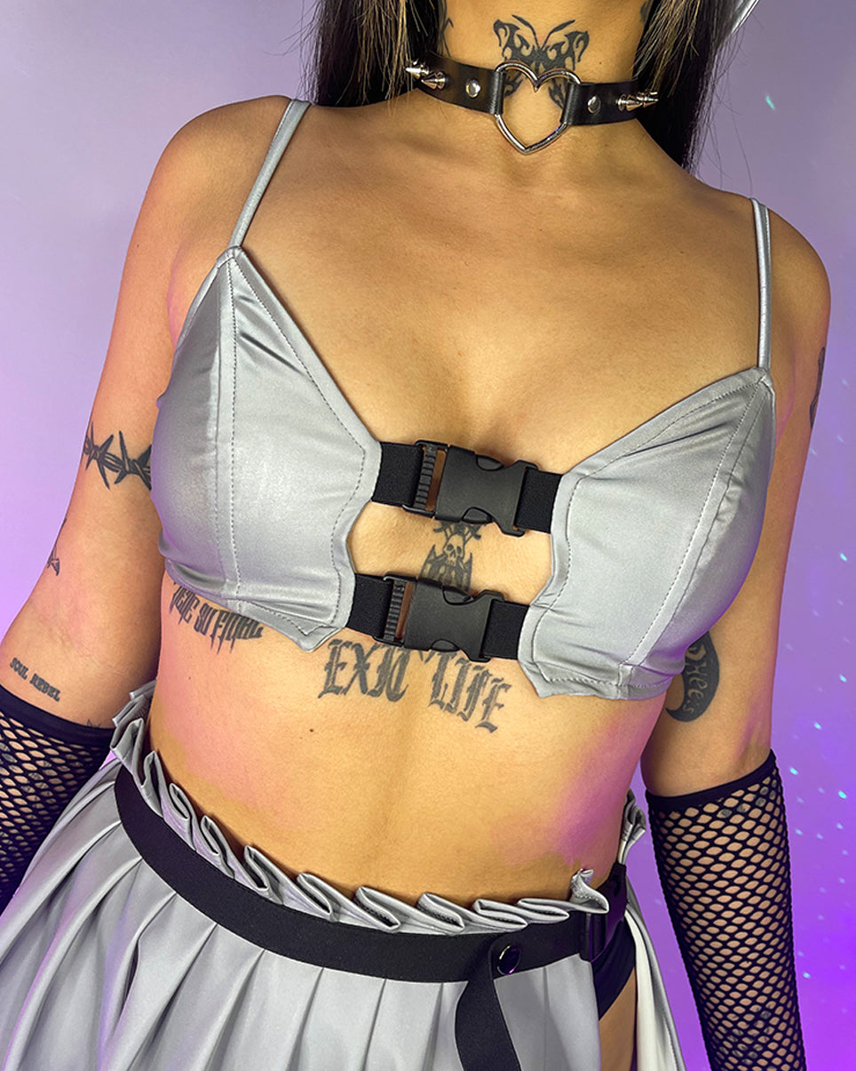 Flashback To Never Buckled Reflective Crop Top Rave Wonderland
