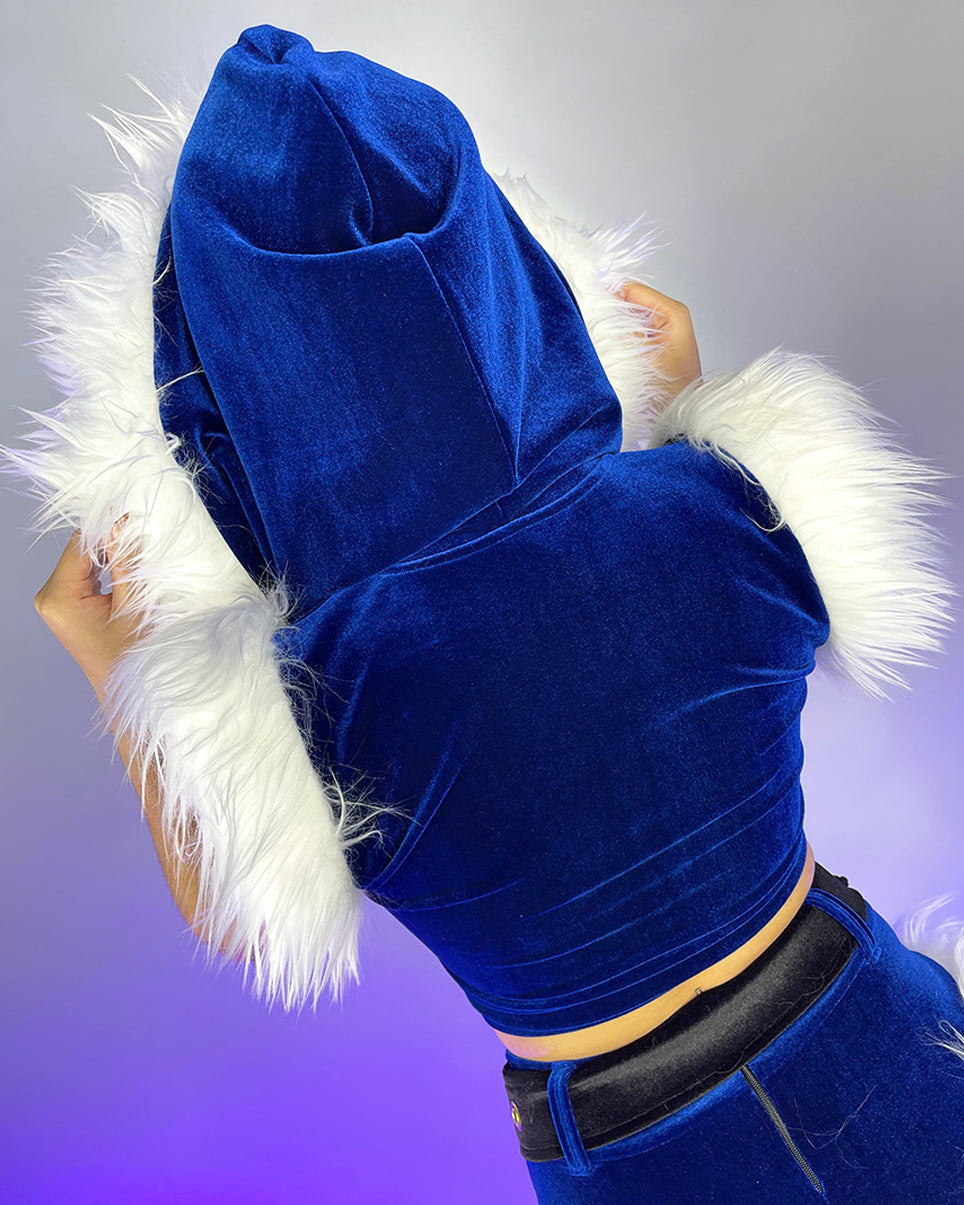Naughty or Nice Royal Blue Velvet Faux Fur Hoodie - Rave Wonderland
