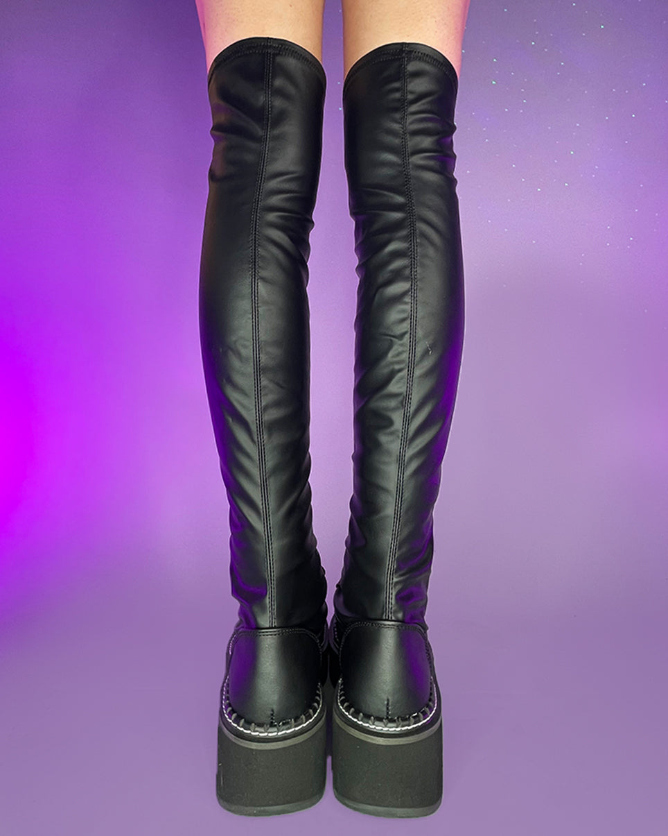 Demonia Emily Black Thigh-High Boots - Rave Wonderland