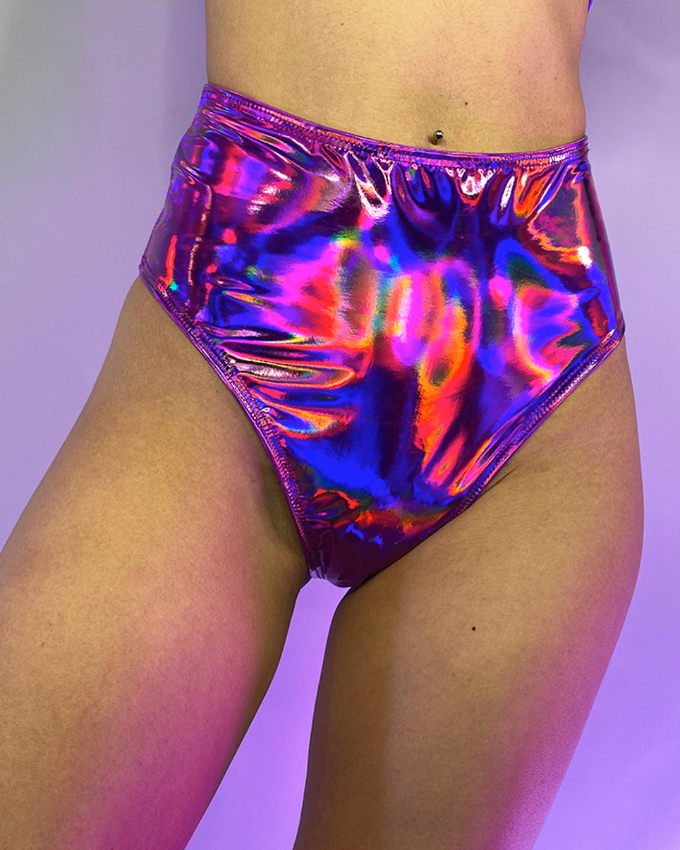 Cyber Prom Holographic Viny High Waist Shorts - Rave Wonderland