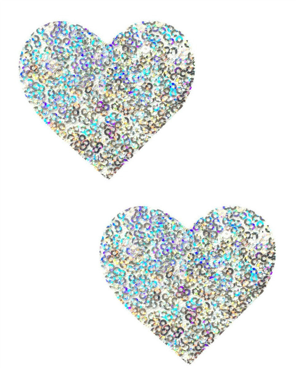 Silver Sequin Heart Pasties -  rave wear, rave outfits, edc, booty shorts
