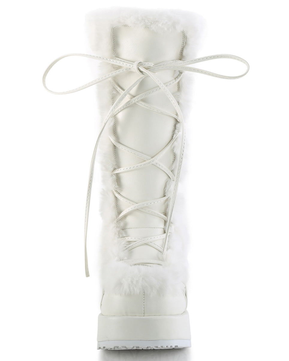 Demonia White Winter Solstice Faux Fur Boots