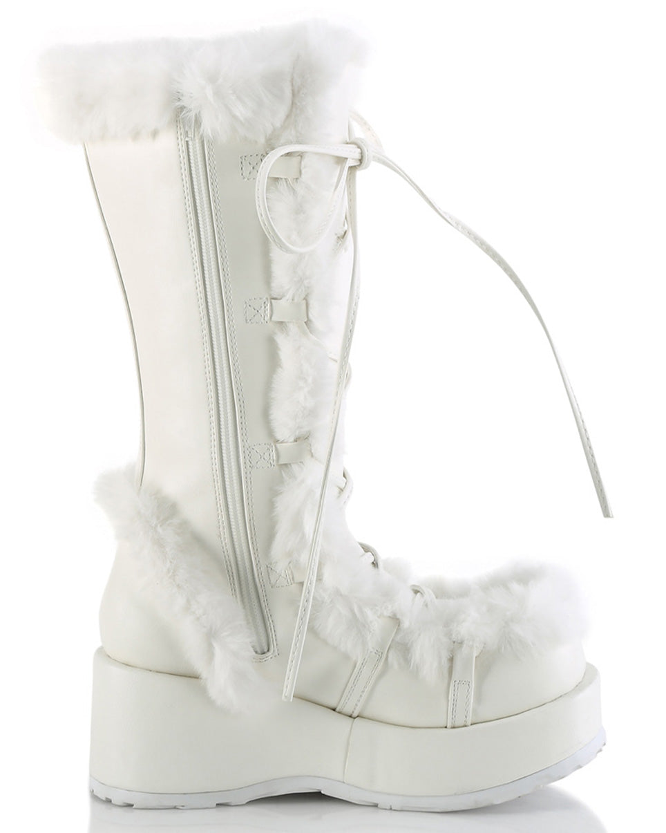 Demonia White Winter Solstice Faux Fur Boots